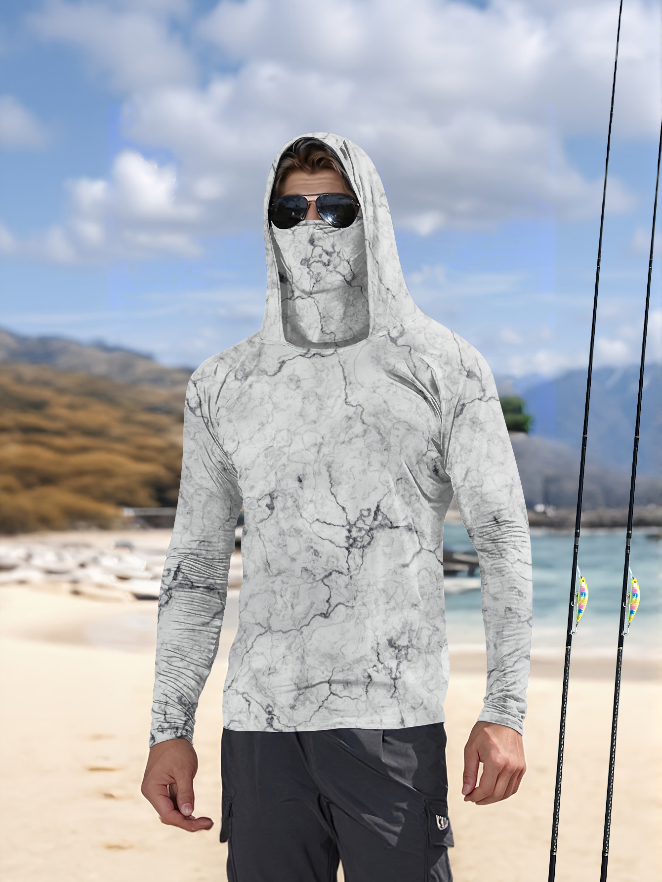 남성용 후드 낚시 셔츠 긴소매 낚시 의류 낚시 티셔츠  - Fishing Shirt Uv Protection 리뷰 및 가격